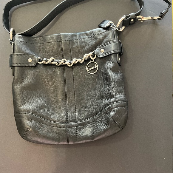 Coach Handbags - Vintage Coach Black Leather boho Shoulder Bag crossbody with Chain Accent